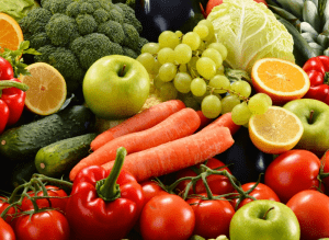 Pile of fruits and vegetables.
