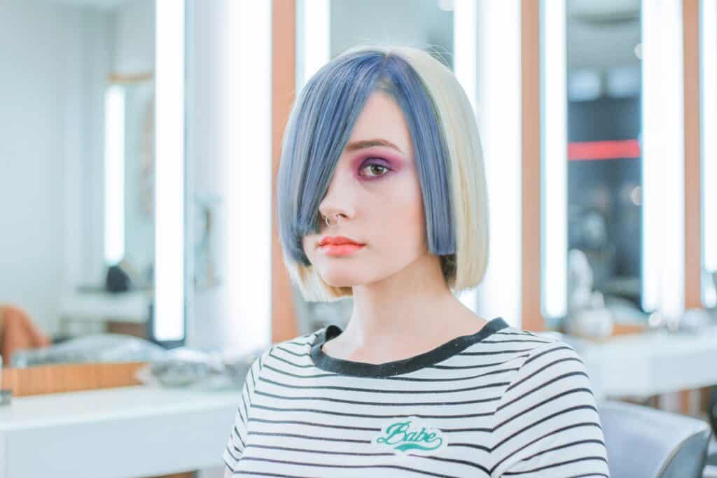 Woman with color-dyed hair