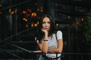 Girl with raven black hair.