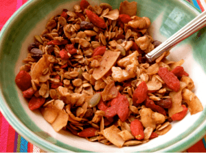 Bowl of cereal with goji berries.