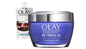 Olay Regenerist Retinol 24 Night Face Cream Moisturizer and Whip Active Moisturizer.