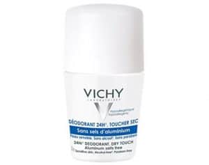 Vichy's deodorant in white bottle.