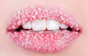 Close up of sugared lips.