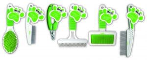 Assortment of dog grooming products.