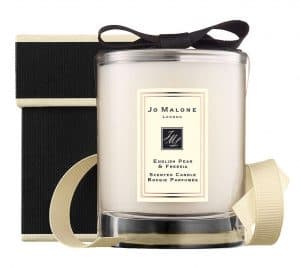 English Pear And Freesia Travel Candle packaging.
