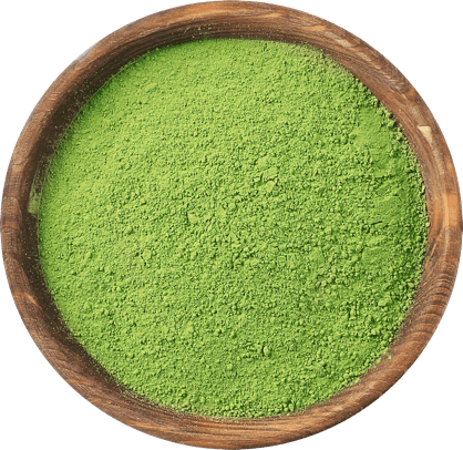 Green tea powder in a bowl.