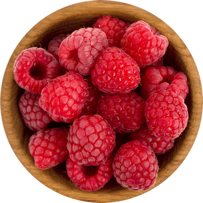 Raspberries in a bowl.