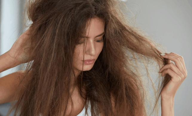 Dry and damaged hair with split ends.