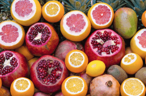 Pomegranates and oranges.