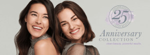 Two women smiling in banner promotion 25 years of Jane Iredale cosmetics. 