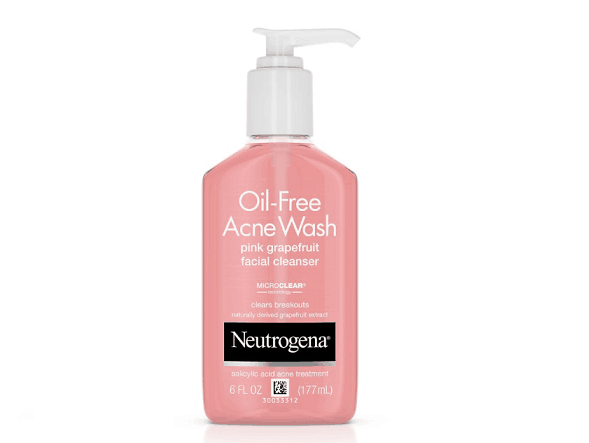 Bottle of neutrogena pink graprefruit oil free cleanser with pump.