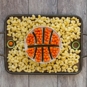 Pirate's booty and carrots in the shape of a basketball court.