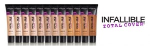 Different shades of L'Oreal Foundation.