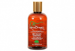 Bottle of the keragreen keratin treatment.