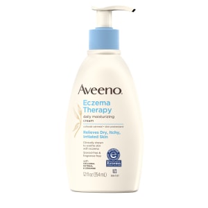 Pump bottle of Aveeno Eczema Therapy Moisturizing Cream.