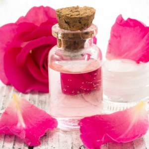 Glass bottle with rose water