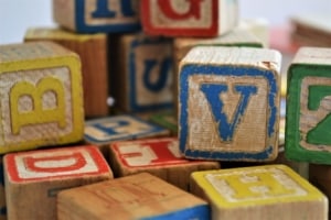 Pile of alphabet blocks.