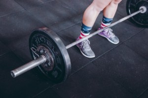 Feet next to weights. 