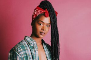 Woman with braided hair.